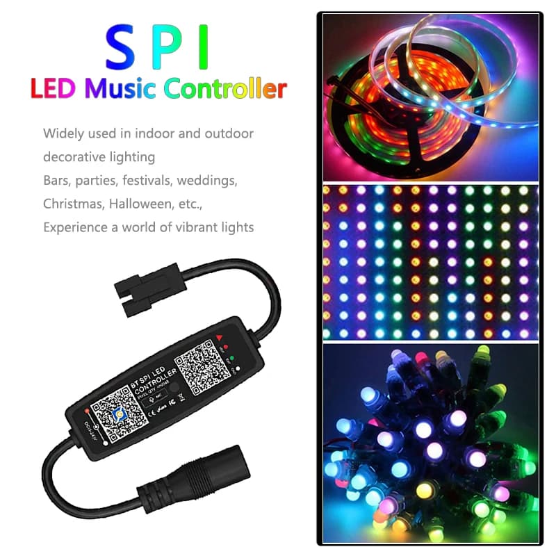 Contrôleur de musique LED DC/USB Bluetooth SPI 5V 12V 24V 2048 pixels, application intelligente, var