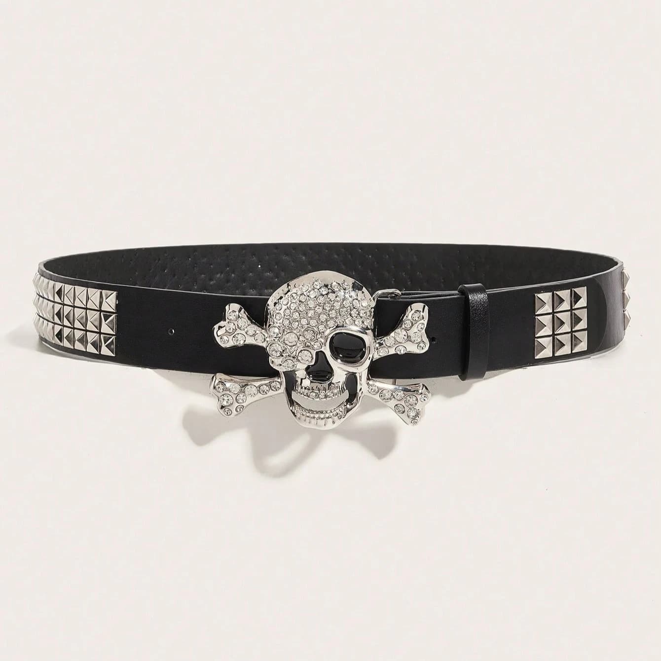 Ceinture à rivets et boucle tête de mort punk foncé pour hommes, 1 pièce, ceinture décorative polyva