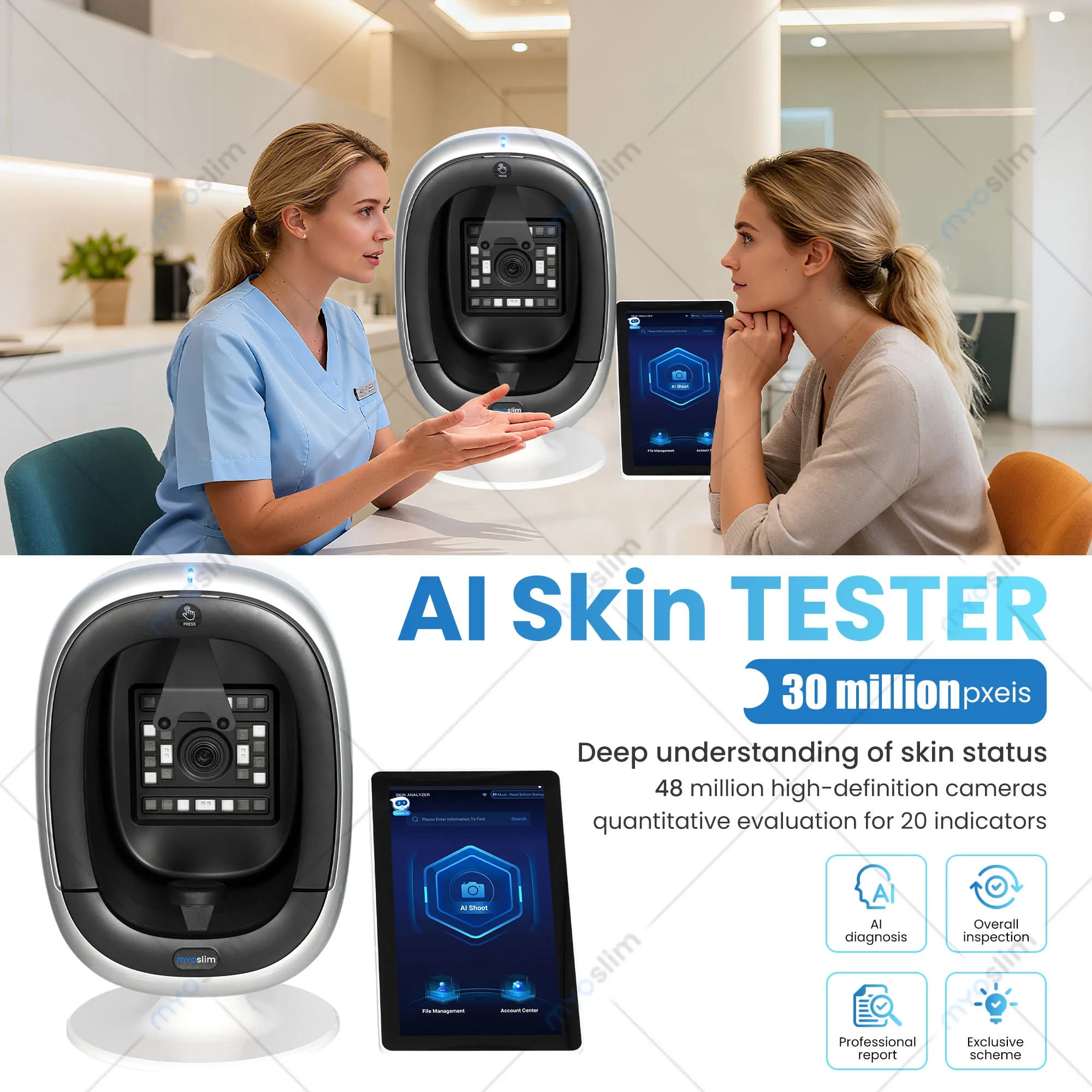 Analyseur Facial 3D Portable : Appareil de Diagnostic Cutané Intelligent avec Caméra et Miroir Magiq