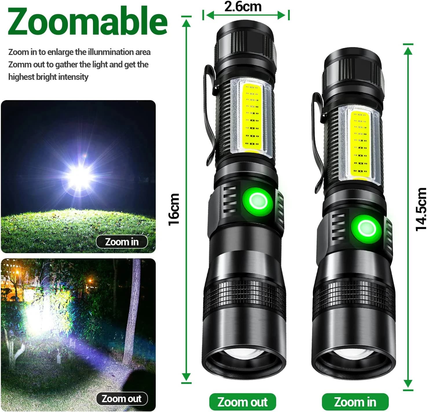 Lampe de poche UV 3 en 1 avec lumière LED de 1200 lumens, torche LED magnétique avec lumière latéral