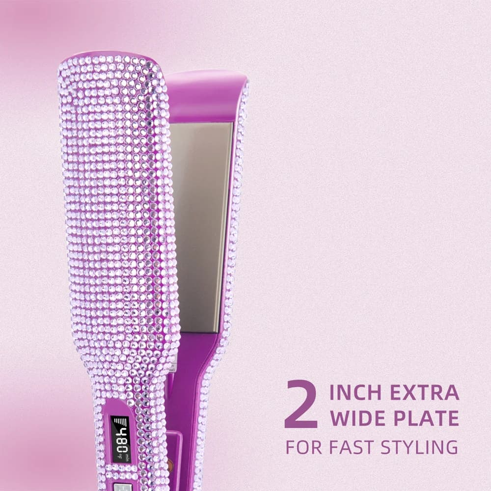 Lisseur de cheveux strass 240 ° C chaleur rapide 2 pouces plaque de titane fer plat LCD affichage ou