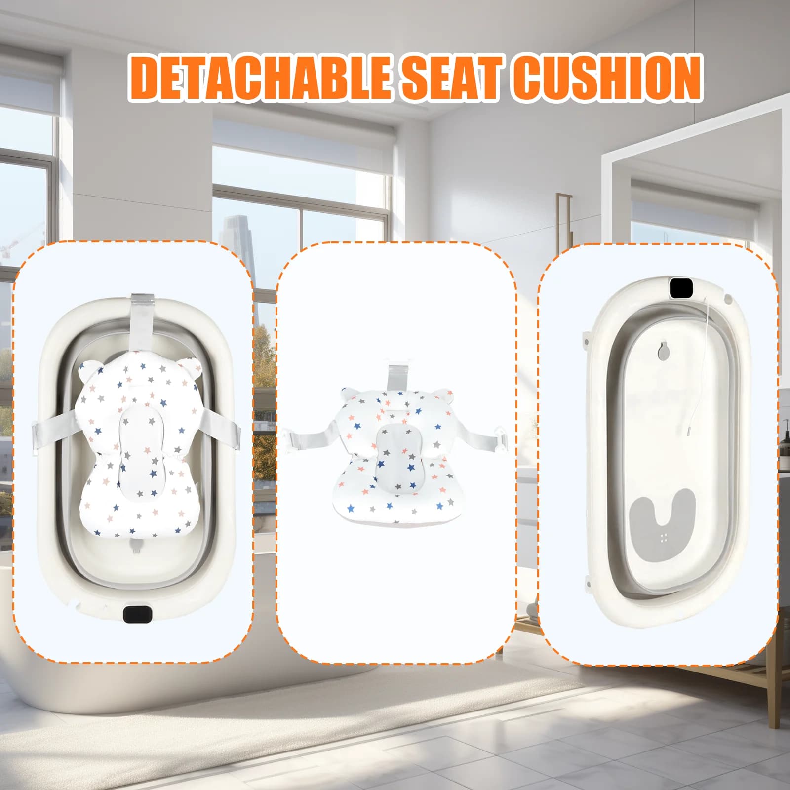 Baignoire Bébé Pliable  - Avec Coussin De Bain Et Thermomètre Intégré - Idéal Pour Cadeau De Naissan