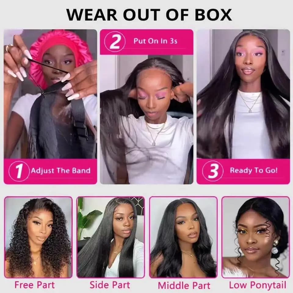 Perruque de cheveux humains droite sans colle pour femmes noires, perruque de fermeture en dentelle 