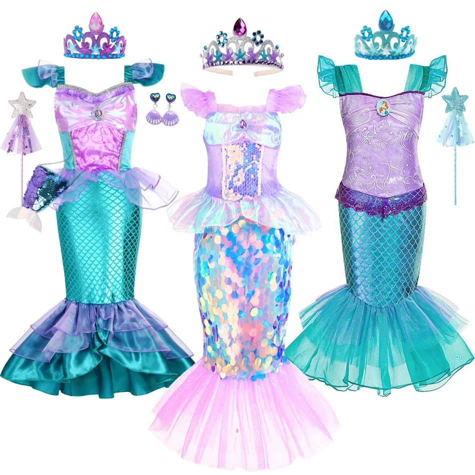 Robe sirène pour filles, breloque princesse Cosplay, Costume scintillant à paillettes pour enfants, 