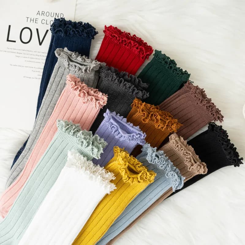 Chaussettes hautes à volants pour enfants, chaussettes longues en coton doux pour tout-petits, unifo