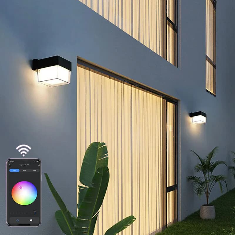 Tuya-Applique Murale LED Extérieure Étanche IP65, Wifi, Double Abat-Jour à Gradation RVB, Aluminium,