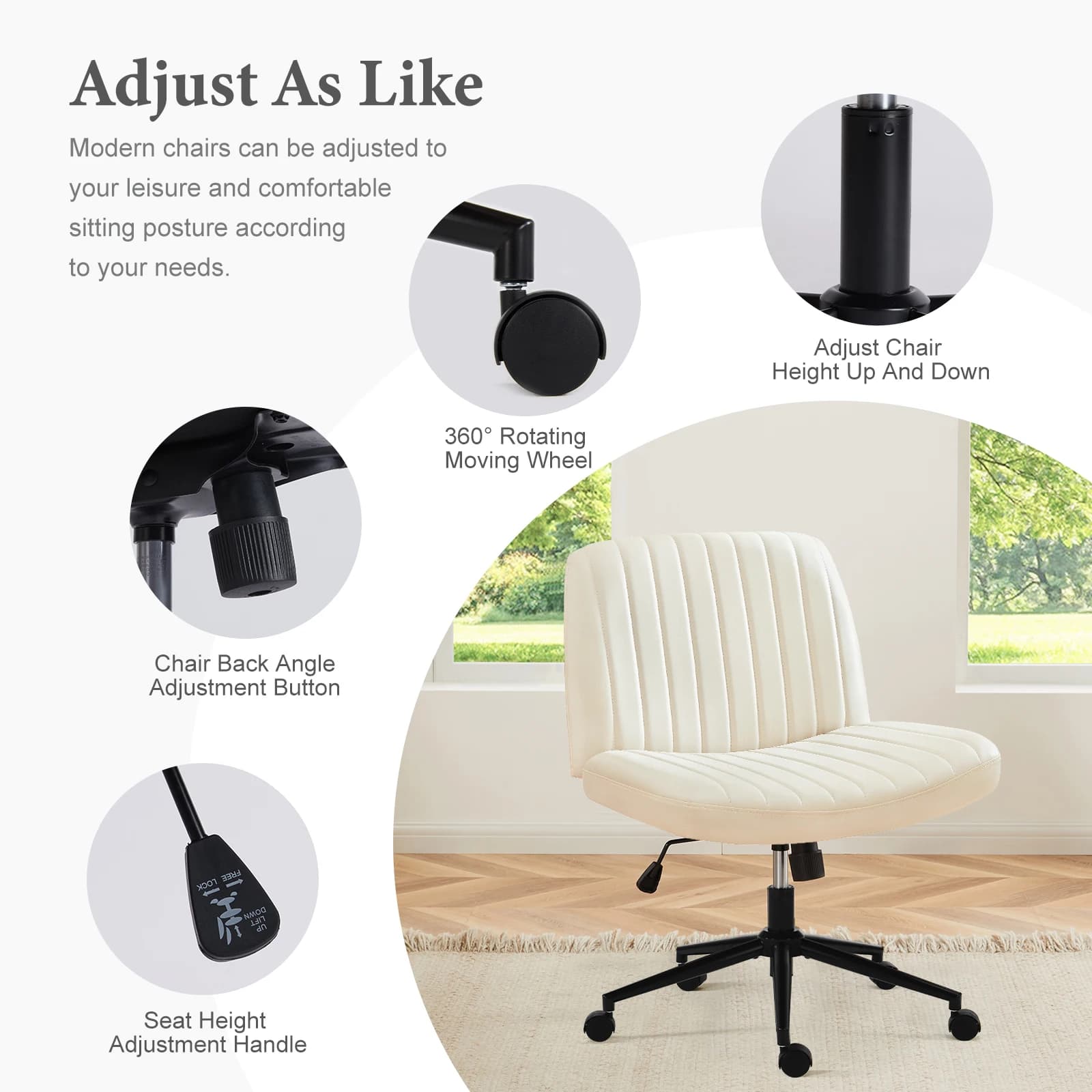JHK chaises de bureau croisées sans accoudoirs avec roulettes chaise de bureau pivotante en cuir PU 