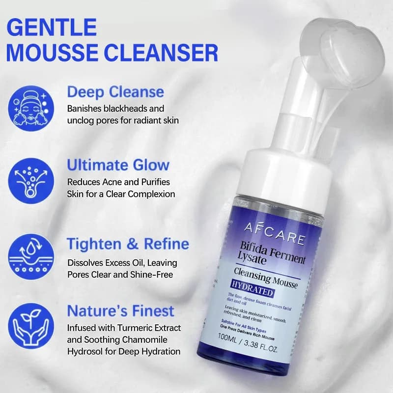 AFCARE Mousse Nettoyante Quotidienne en Profondeur au Lysat de Ferment de Bifida – Mousse Douce pour