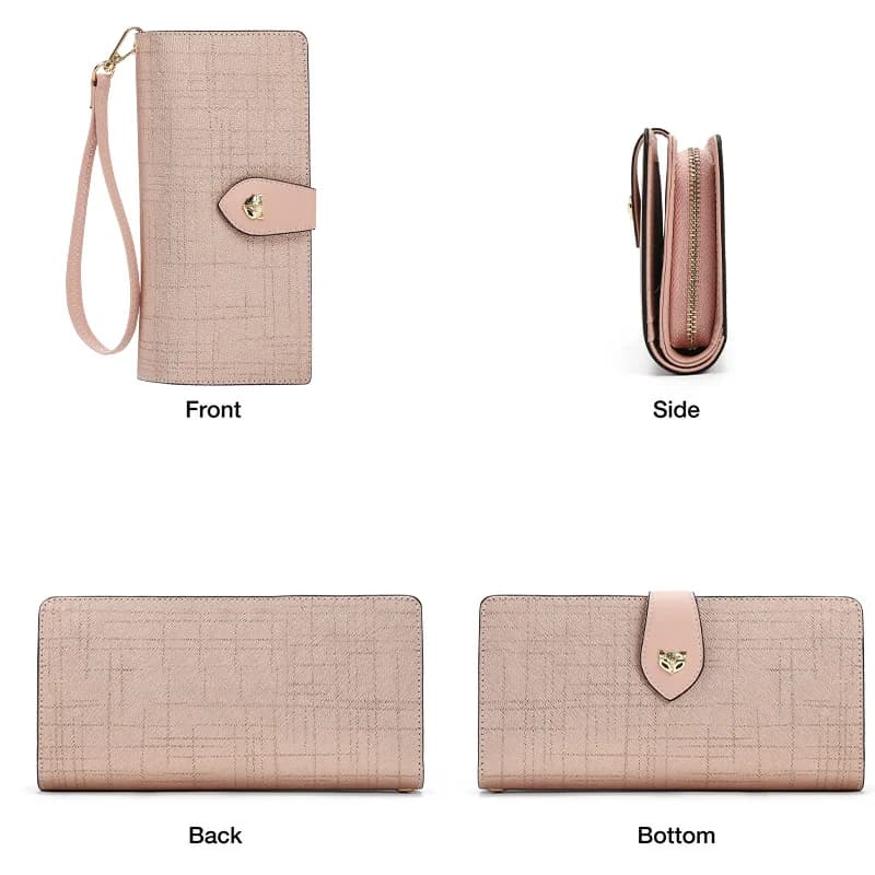 FOXER Portefeuille long de luxe pour femme en cuir fendu, élégant porte-cartes, pochette multi-carte