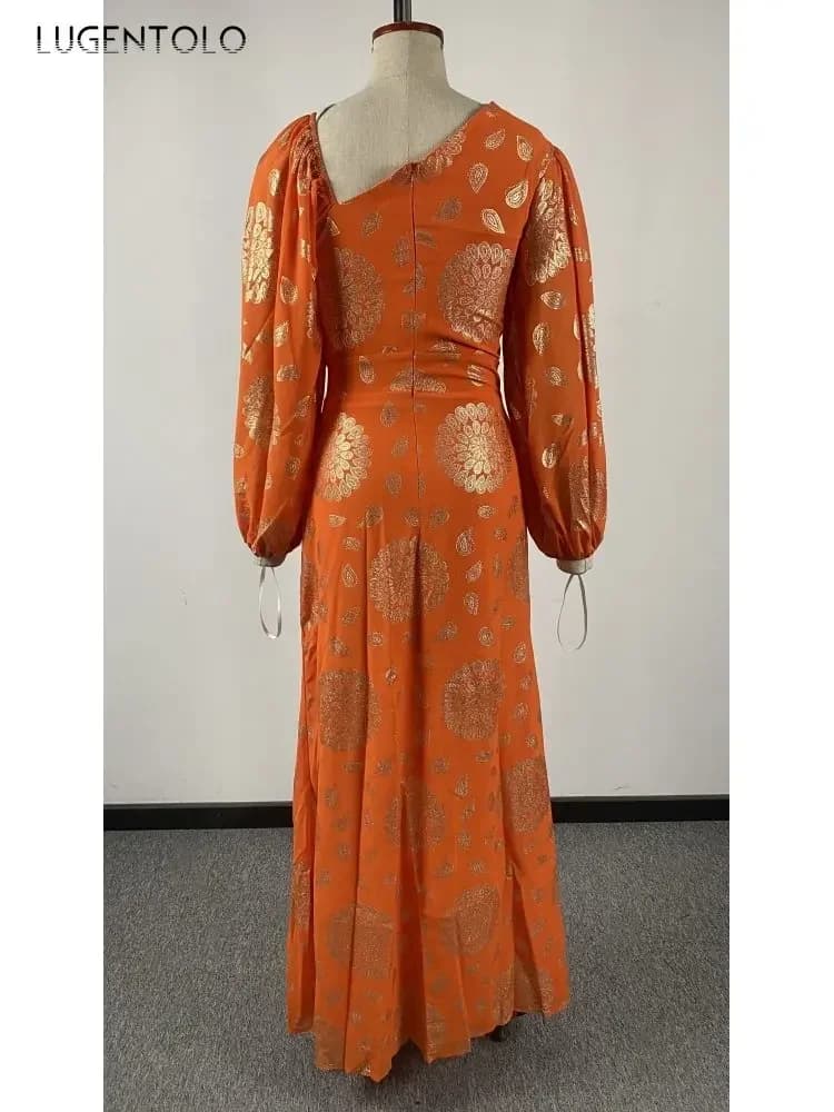 Robe sexy en mousseline de soie à paillettes pour femmes, manches longues, orange, mince, compromis,