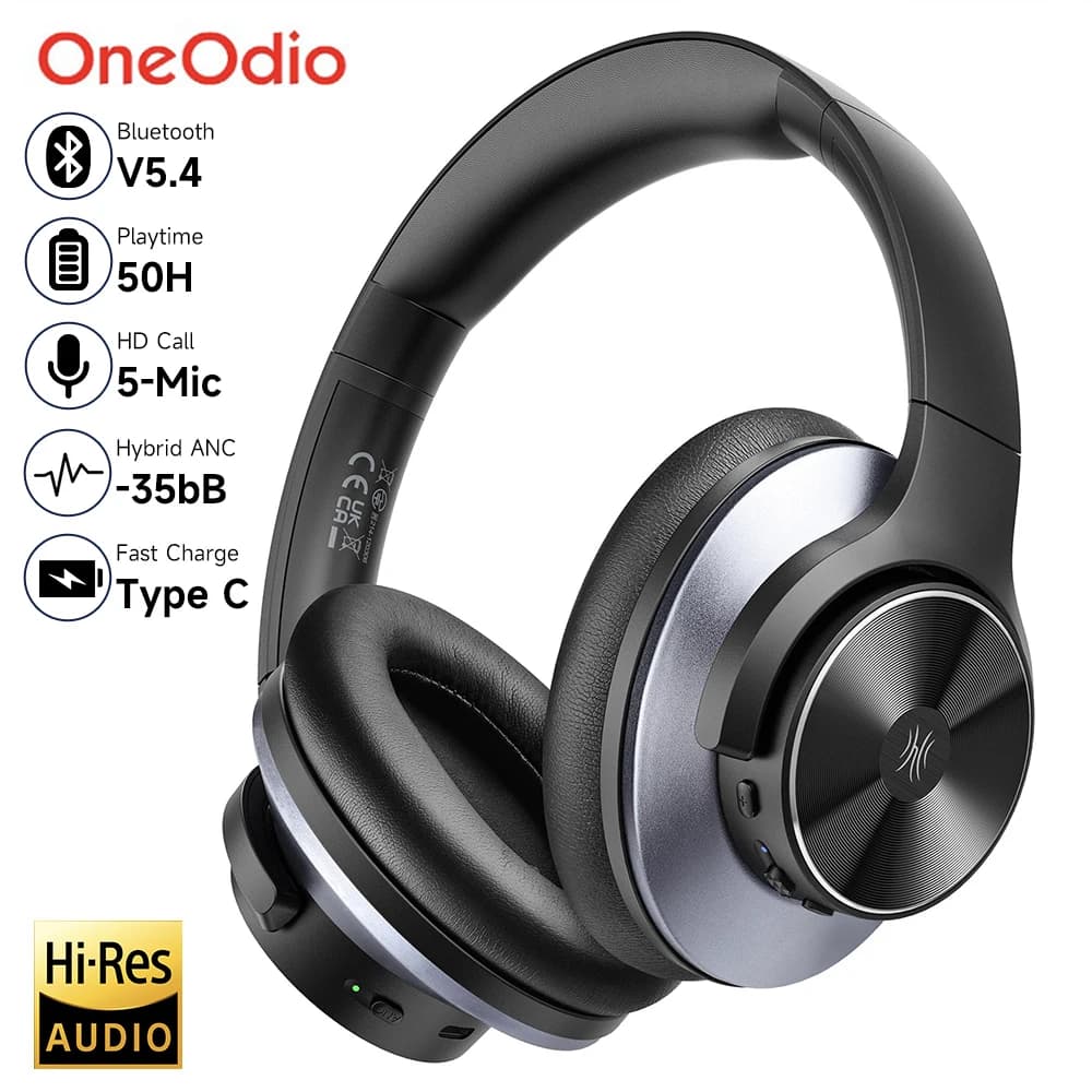 Oneodio casque bluetooth 5.4 sans fil avec hybride suppression active du bruit, audio haute résoluti