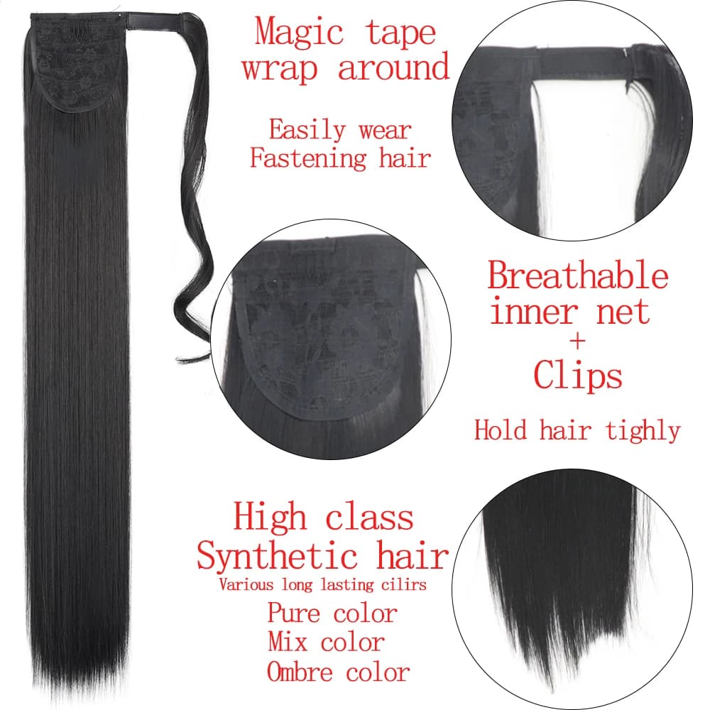 34 pouces queue de cheval synthétique Extension de cheveux pince en fausse perruque postiche Blonde 