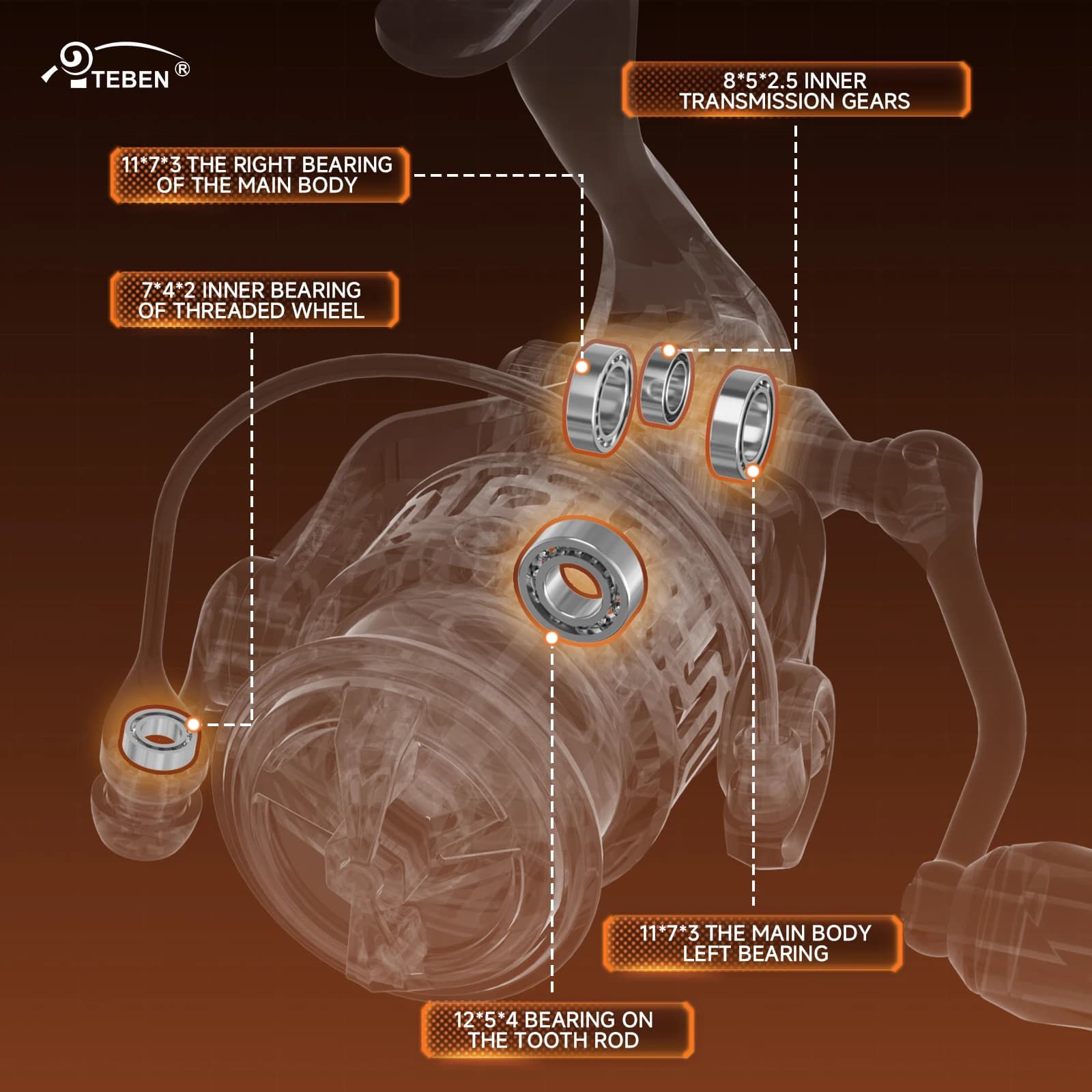 TEBEN – moulinets de pêche légers en Fiber de carbone, 109G, 5 + 1BB, frein Max de 6,61 lb, rapport 