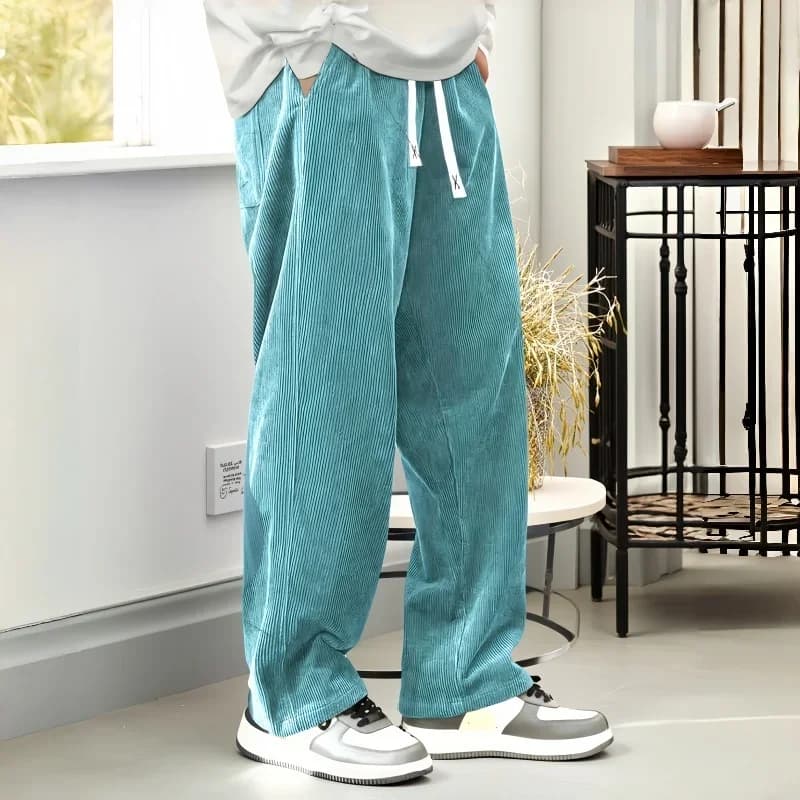 Nouveauté 2026 Pantalon décontracté en velours côtelé pour homme, coupe ample et droite, style stree
