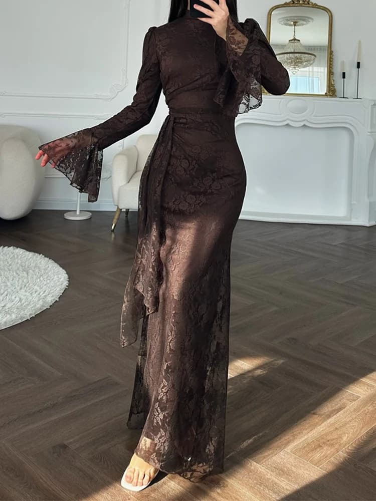 Robe de soirée élégante en dentelle brodée pour femme, collection Printemps-Été, style décontracté d