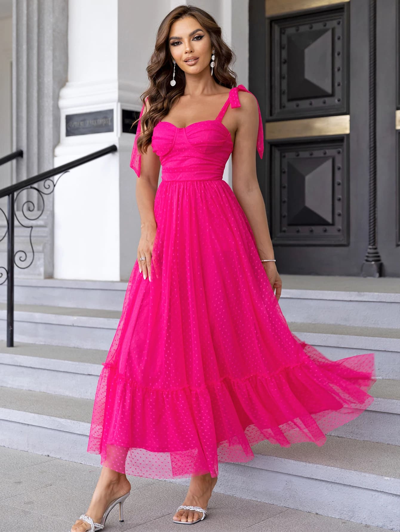 Robe longue d'été élégante en maille transparente dos nu pour femme 2026 – Robe de soirée de bal de 