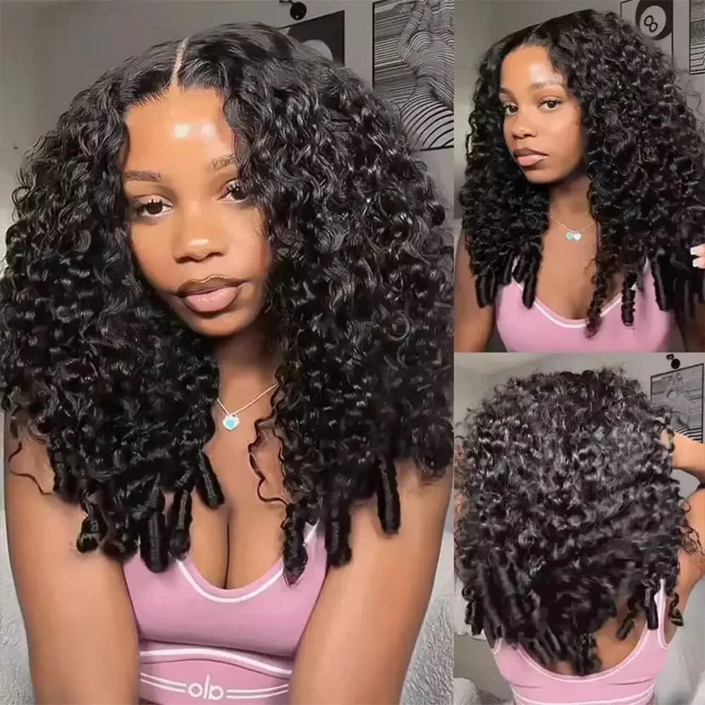 Jerry bouclés demi perruque cheveux humains sans couture crépus bouclés 3 en 1 demi perruque sans co