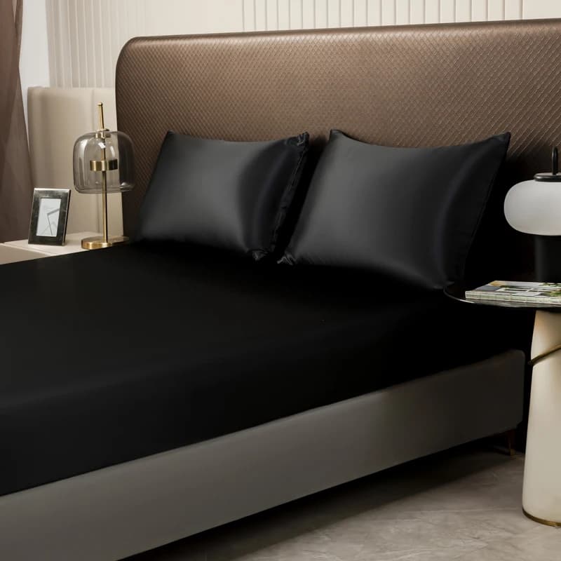 Drap-housse en Satin de couleur unie, housse de matelas double en soie glacée, Queen, naturel avec b