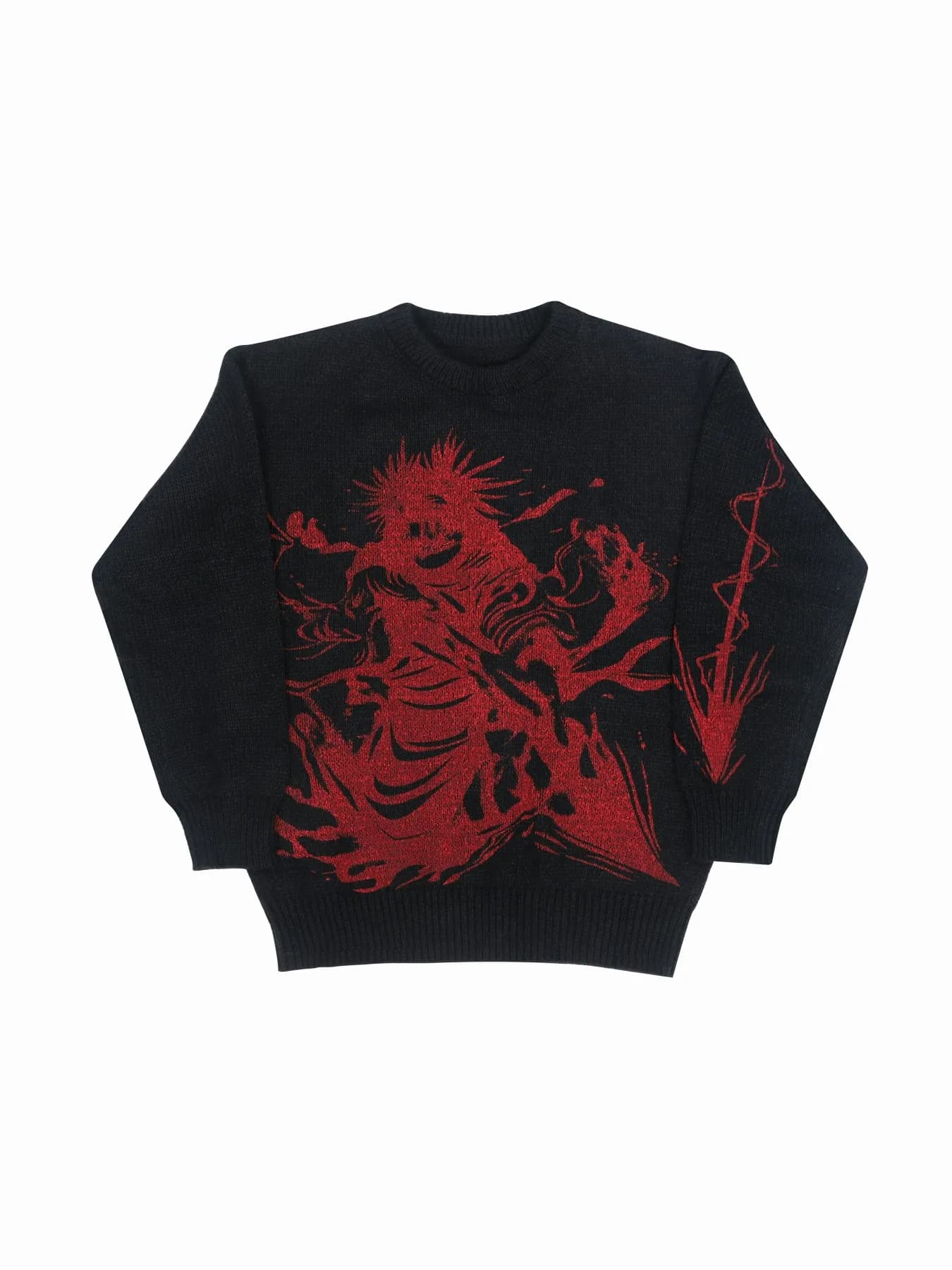 Pull en tricot graphique noir et rouge pour hommes, col rond, surdimensionné, décontracté, manches l