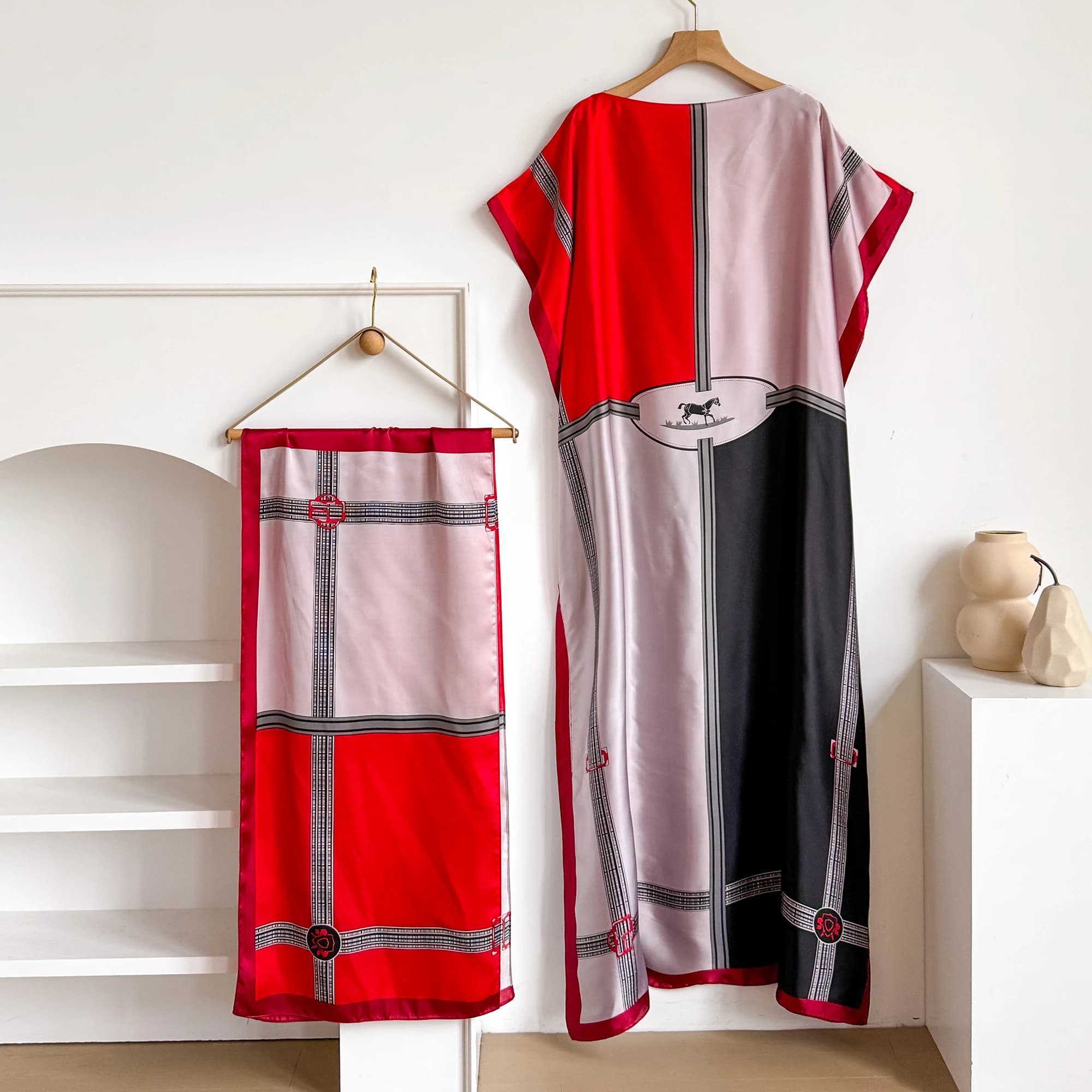 Nouvelle Robe Kaftan d'été pour Femme avec Grande Écharpe, Abaya Ample, Robe Décontractée Imprimée, 