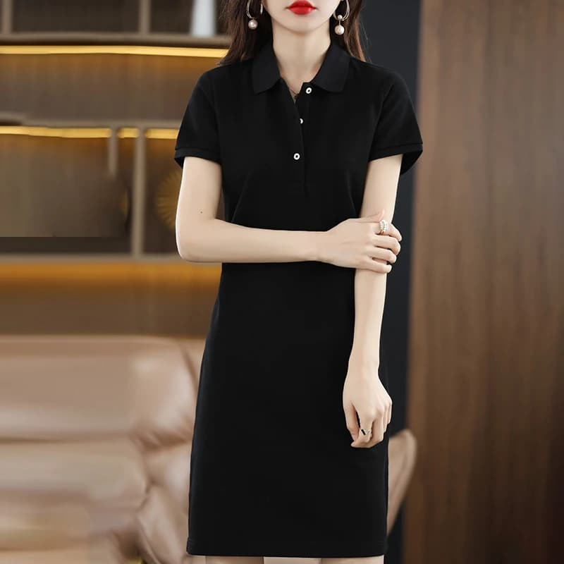 Robe longue 100% coton pour femme, col Polo, ample, grande taille, pull à manches courtes, nouvelle 