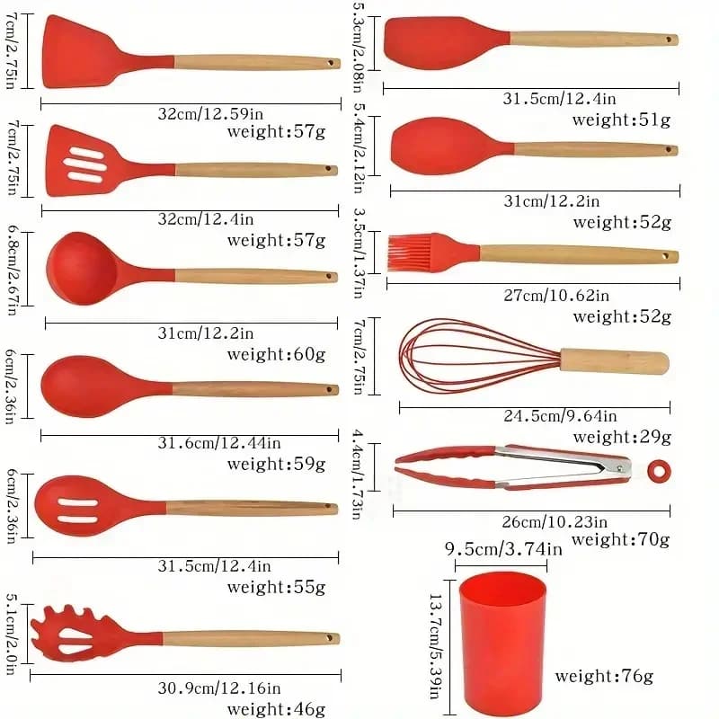 Ensemble d'ustensiles de cuisine avec manche en bois en silicone multicolore, antiadhésif, pot, spat