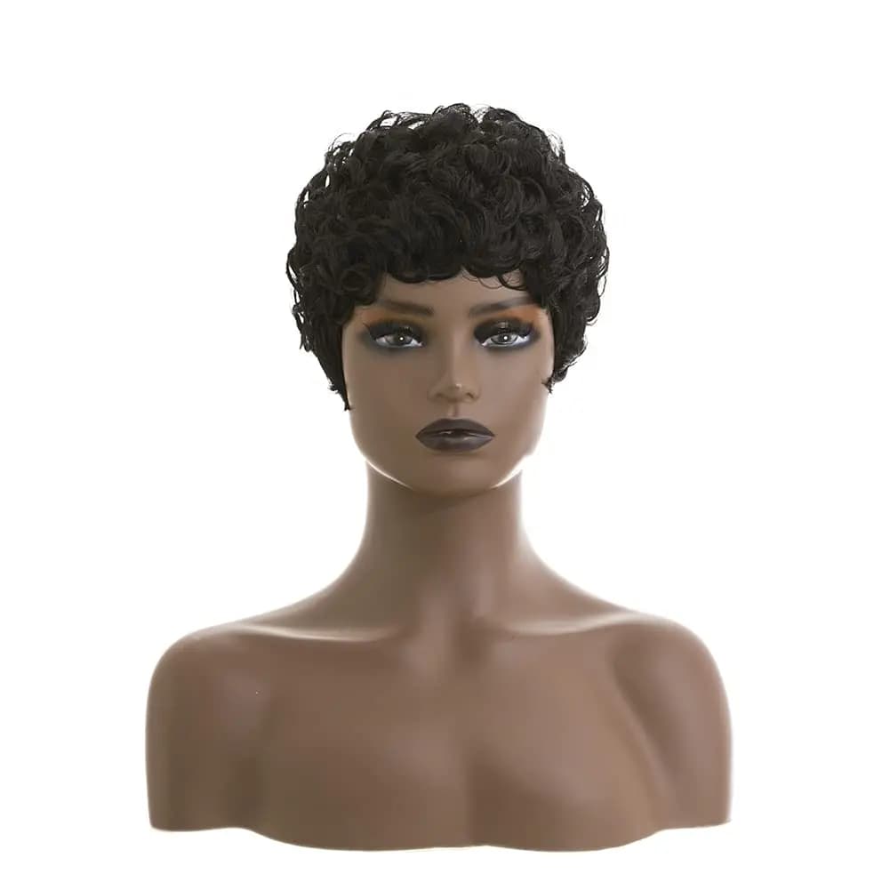 Perruques courtes coupe lutin pour femmes noires cheveux synthétiques Afro perruque lutin couleur no
