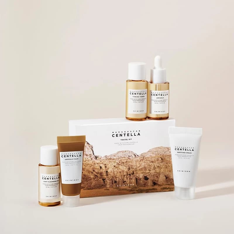 Centella – Kit de voyage, Ampoule de Toner, crème apaisante, huile nettoyante, Ampoule en mousse, bo
