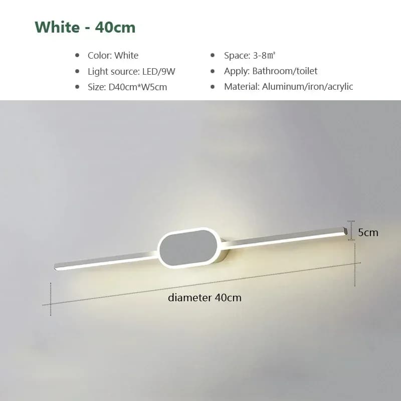 Applique murale moderne pour salle de bain, bande LED en aluminium noir et blanc, lampe pour miroir 