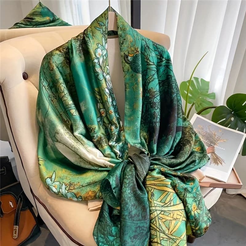 Grand foulard en Satin de soie pour femmes, 180x90cm, imprimé à la mode, Styles de printemps et d'ét