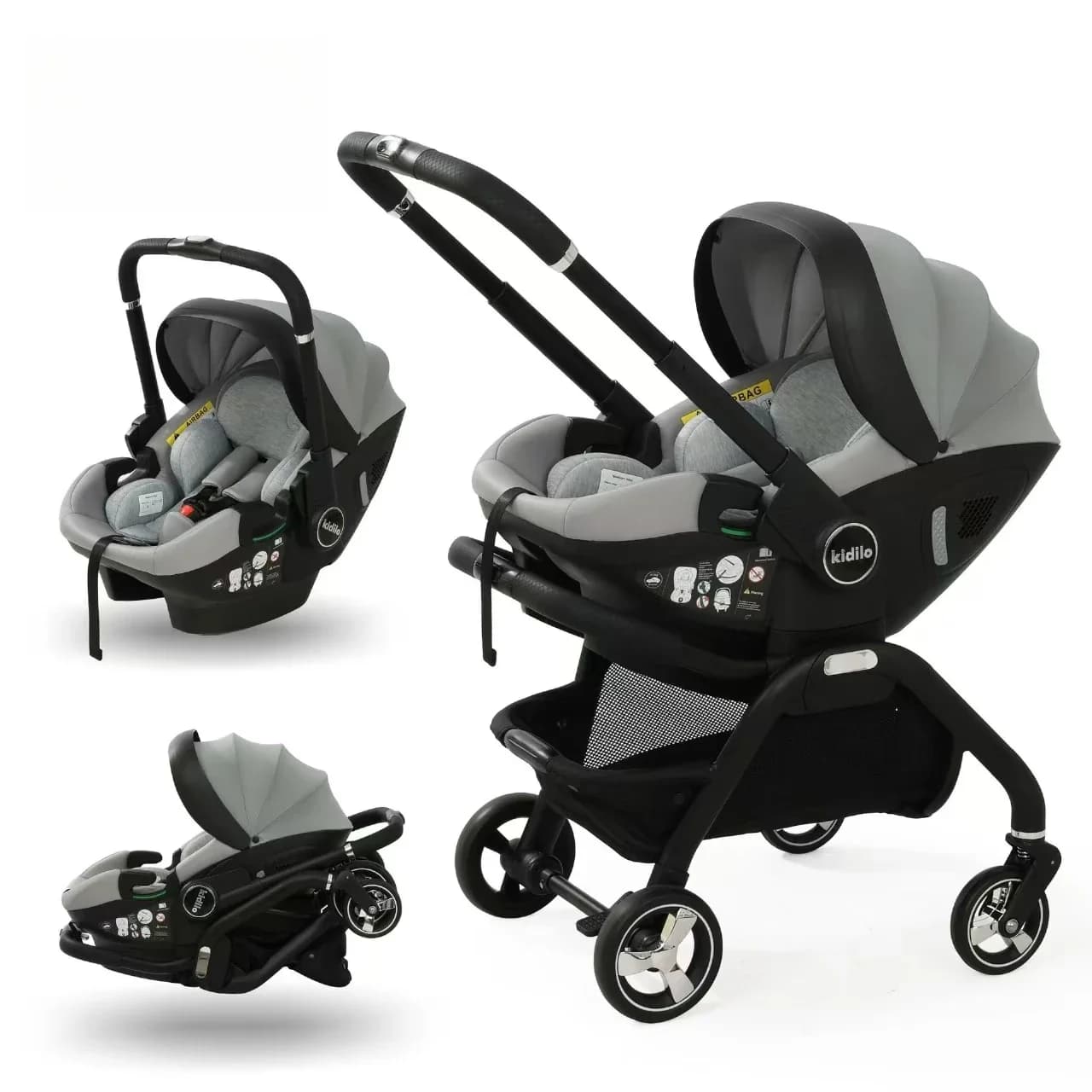 Poussette Portable 3 en 1 pour Bébé, mir de Couchage pour Nouveau-Né, Siège Auto Multifonction pour 