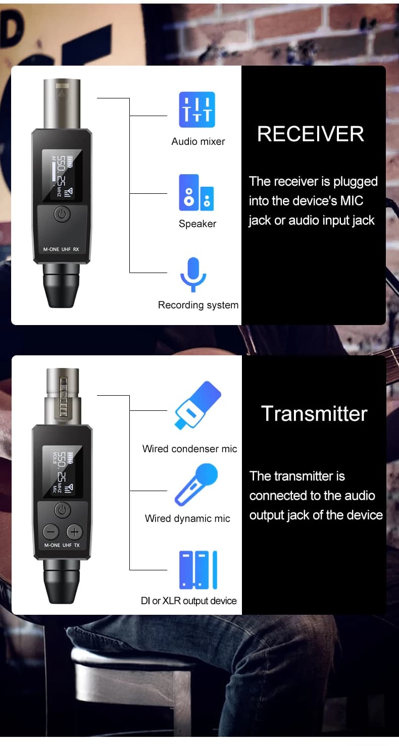 Émetteur et récepteur XLR de convertisseur de microphone sans fil UHF VK-38 pour le microphone dynam