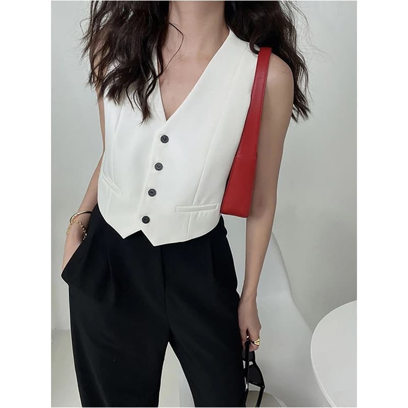 MEXZT-Blazer court vintage pour femme, gilet imbibé noir, vestes coréennes, manteau en fibre blanche