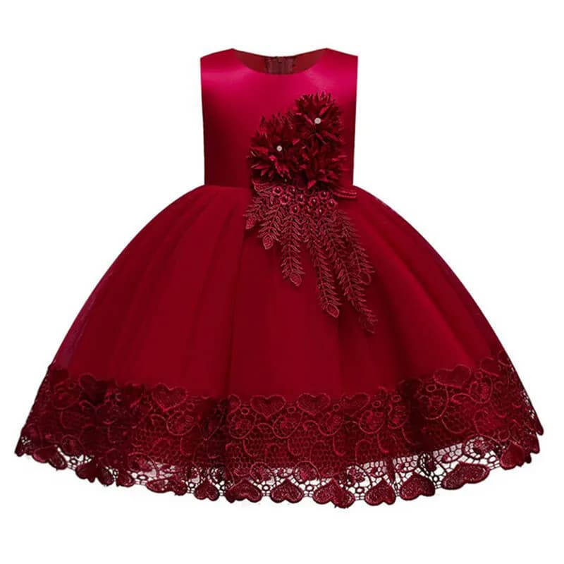 Robe d'été en dentelle pour filles, tenue de soirée à fleurs appliquées, Costume pour enfants de 2 à