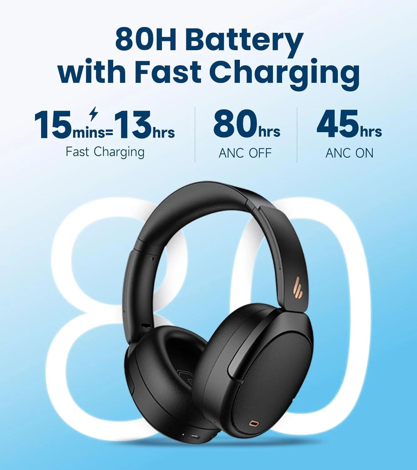 Casque sans fil à réduction de bruit active Edifier WH950NB, Bluetooth 5.4, Hi-Res Wireless, 80 heur