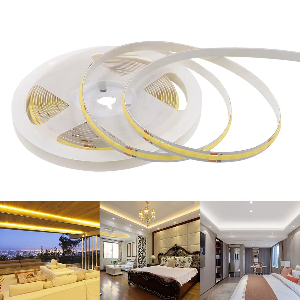 Bande lumineuse LED COB 5V 12V 24V, 320 480 384 528 LED, bande Flexible 5mm 3mm 8mm PCB blanc nature