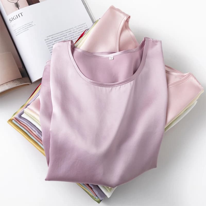 100% soie de mûrier 19 Momme Charmeuse soie femmes débardeur T-shirt à manches courtes chemise Blous