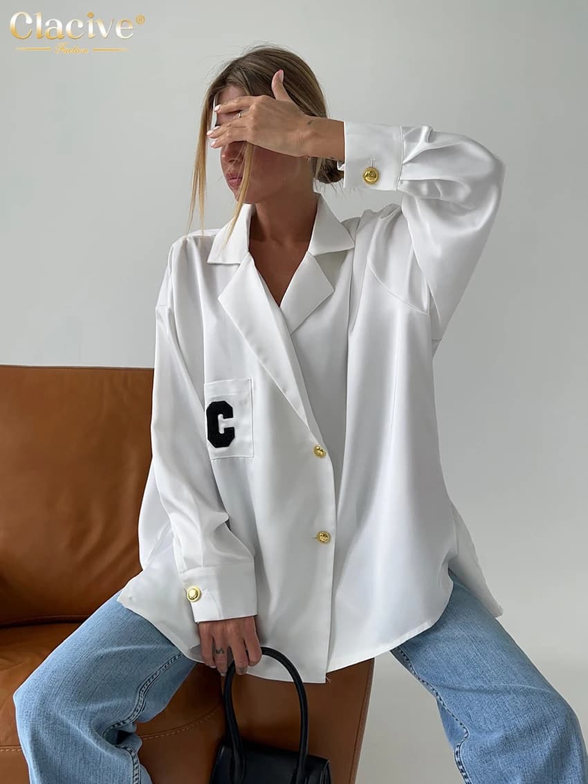 ClacMarkets-Chemisier Élégant à Manches sulfpour Femme, Vêtement de Bureau Blanc, Décontracté, à Rev