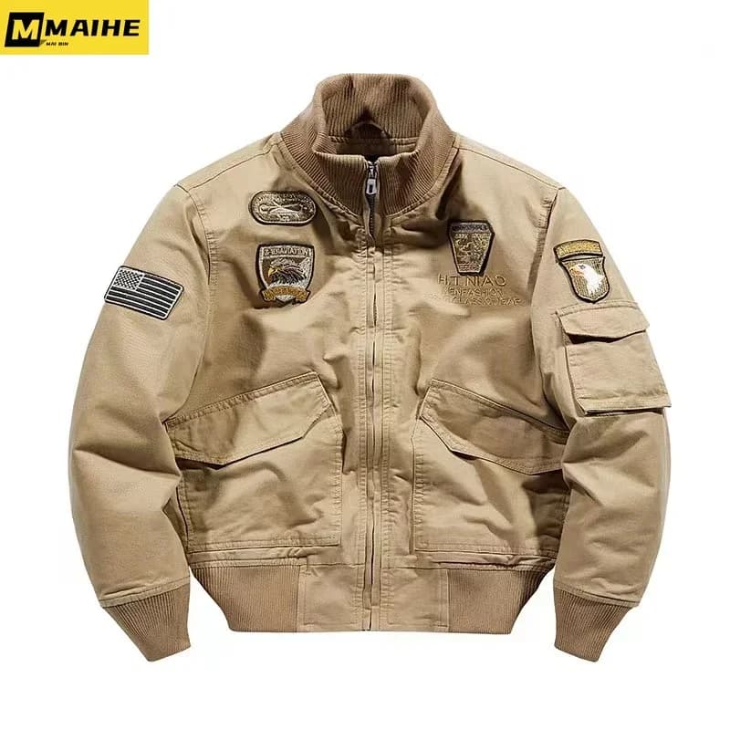 Vestes bombardier rétro pour hommes, automne printemps, vestes Cargo brodées pour pilote d'avion, ma