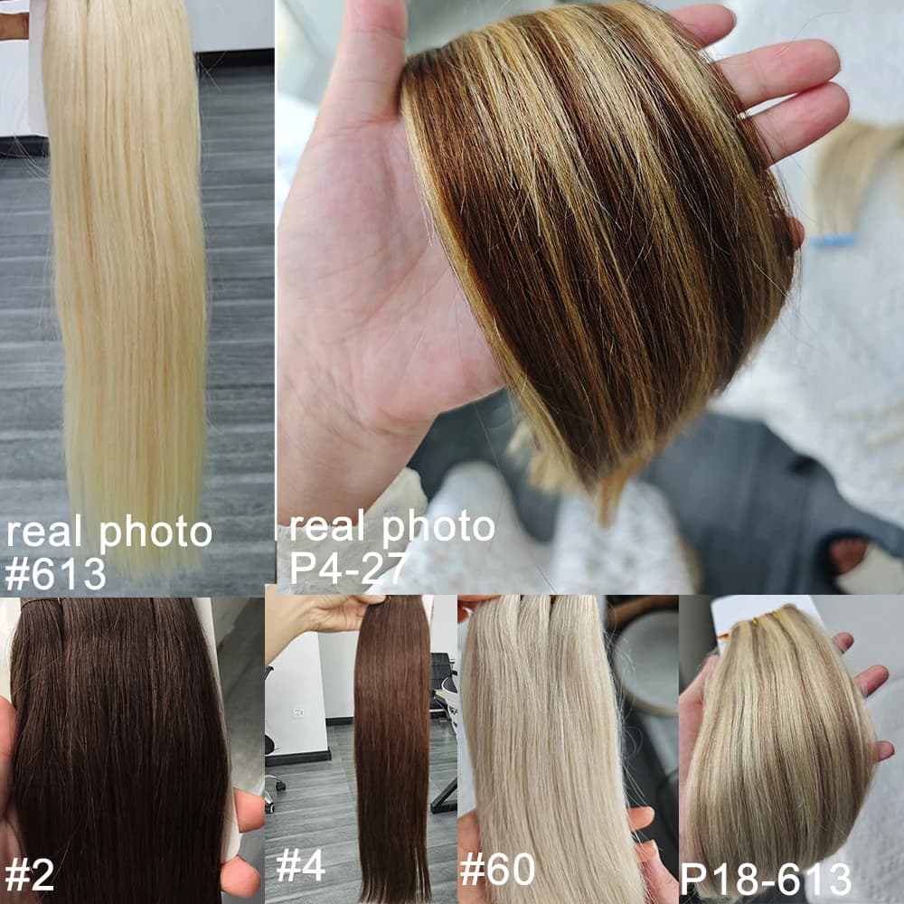 Extensions de cheveux naturels Butterfly Weft, invisibles, en PU plat avec trous, double languette, 