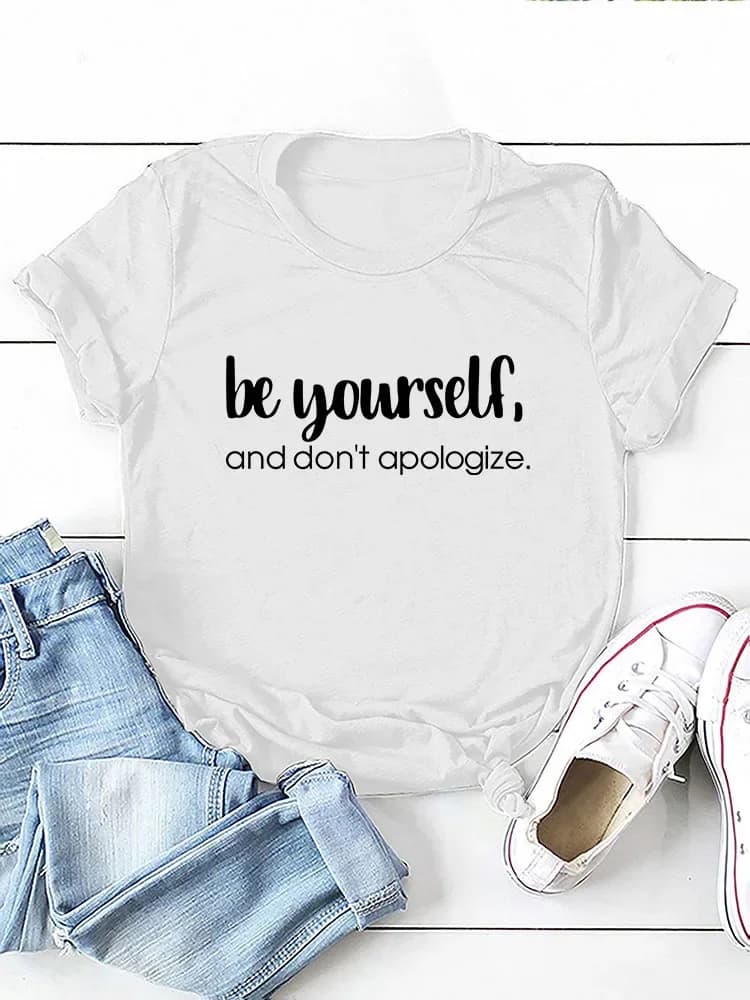 T-shirt manches courtes col rond femme, estival et humoristique, Be ABLE self, Don't Apologize Print