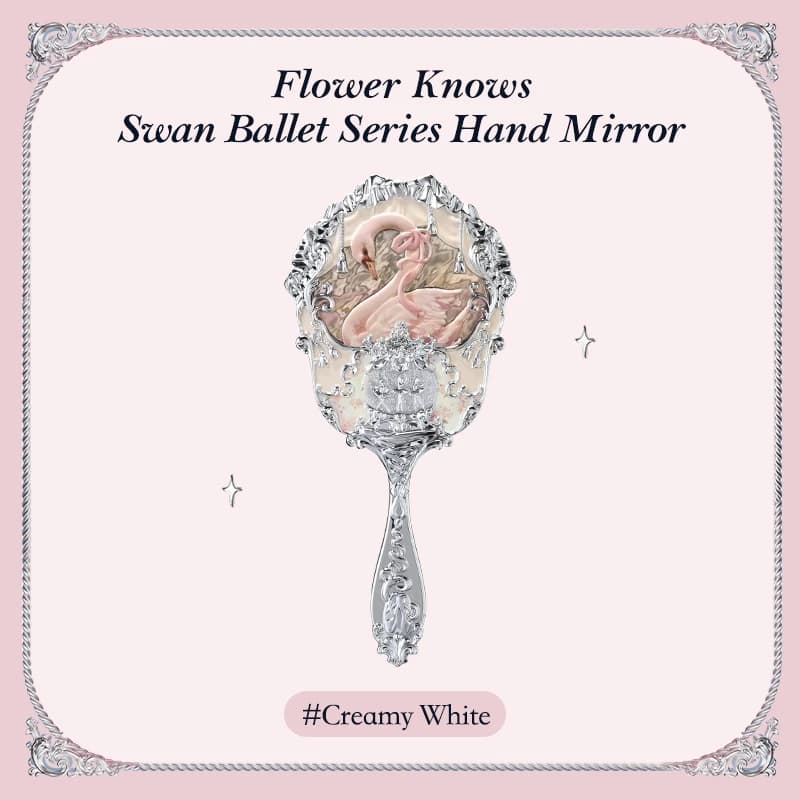 Miroir à main Flower Knows Swan Ballet Series, 3 types, outils de maquillage à relief exquis, blanc,