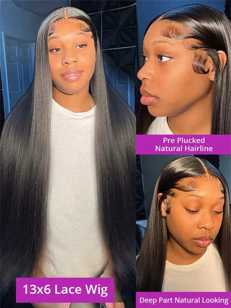 250 densité 13x6 HD os droite dentelle avant perruques cheveux humains brésilien 40 42 pouces sans c