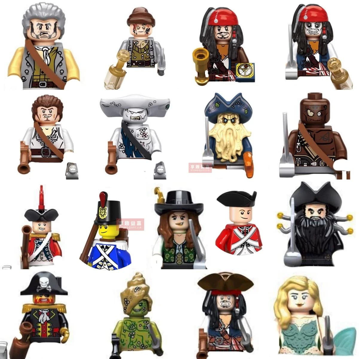 Figurines de Pirates de la marine, capitaine des caraïbes, Jack Jones Davy Jones, barbe noire, blocs