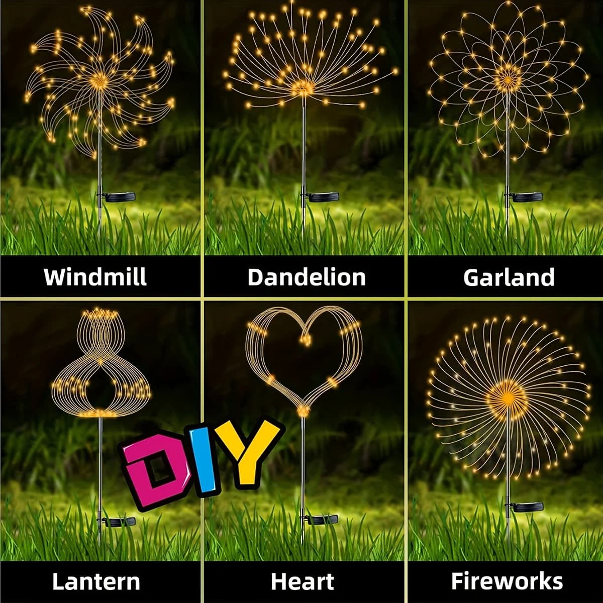 1 paquet de lumière solaire de pelouse de feu d'artifice extérieur, lumières féeriques de fleur de j