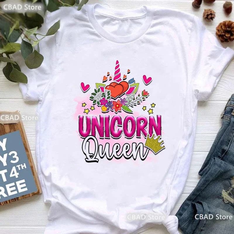Vous êtes magique lettre impression T-Shirt femmes Kawaii licorne fille graphique T-Shirt Femme fleu
