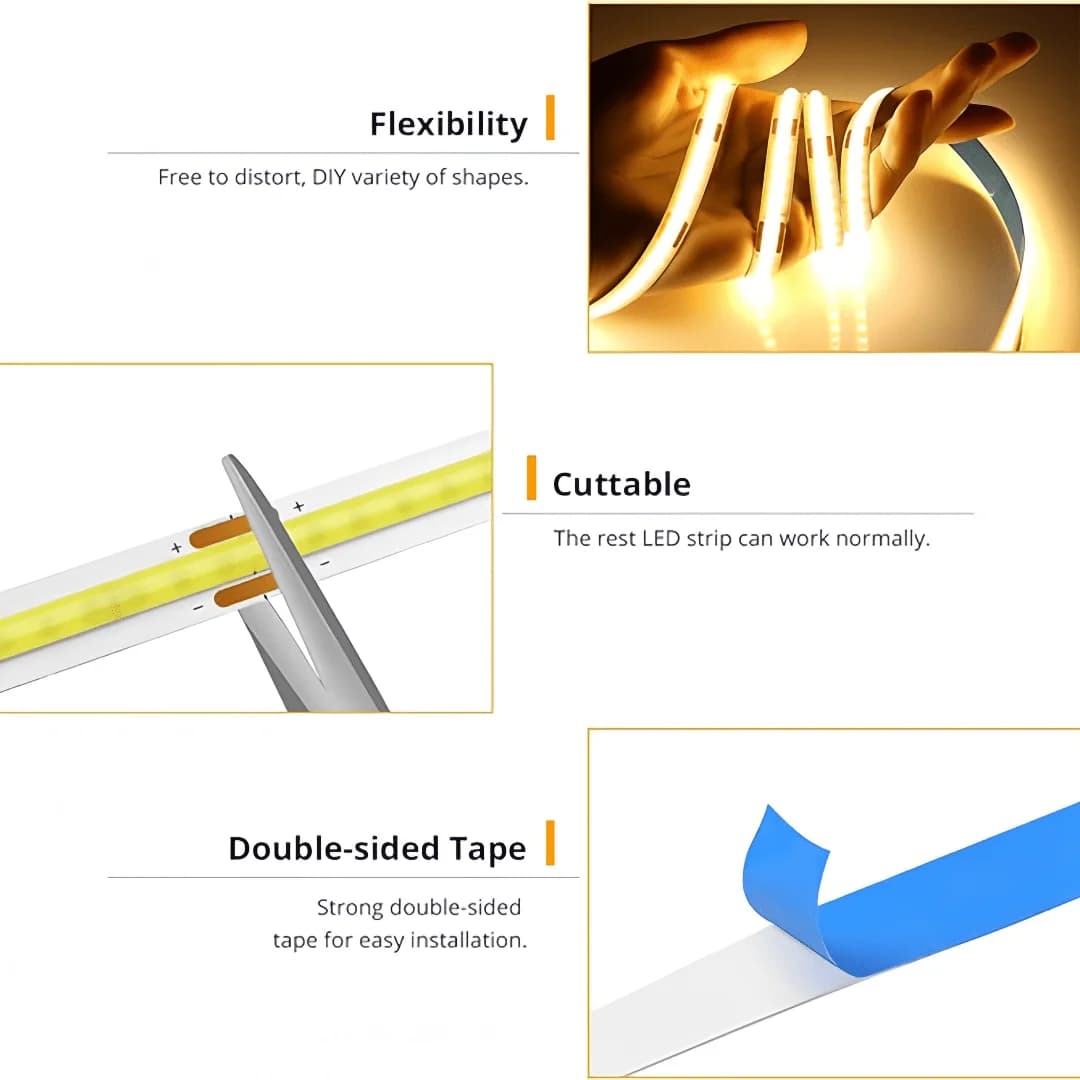 Bande Lumineuse LED COB Tactile, Gradateur Flexible, Ruban à Diodes, USB, Linéaire, Éclairage Nik, L