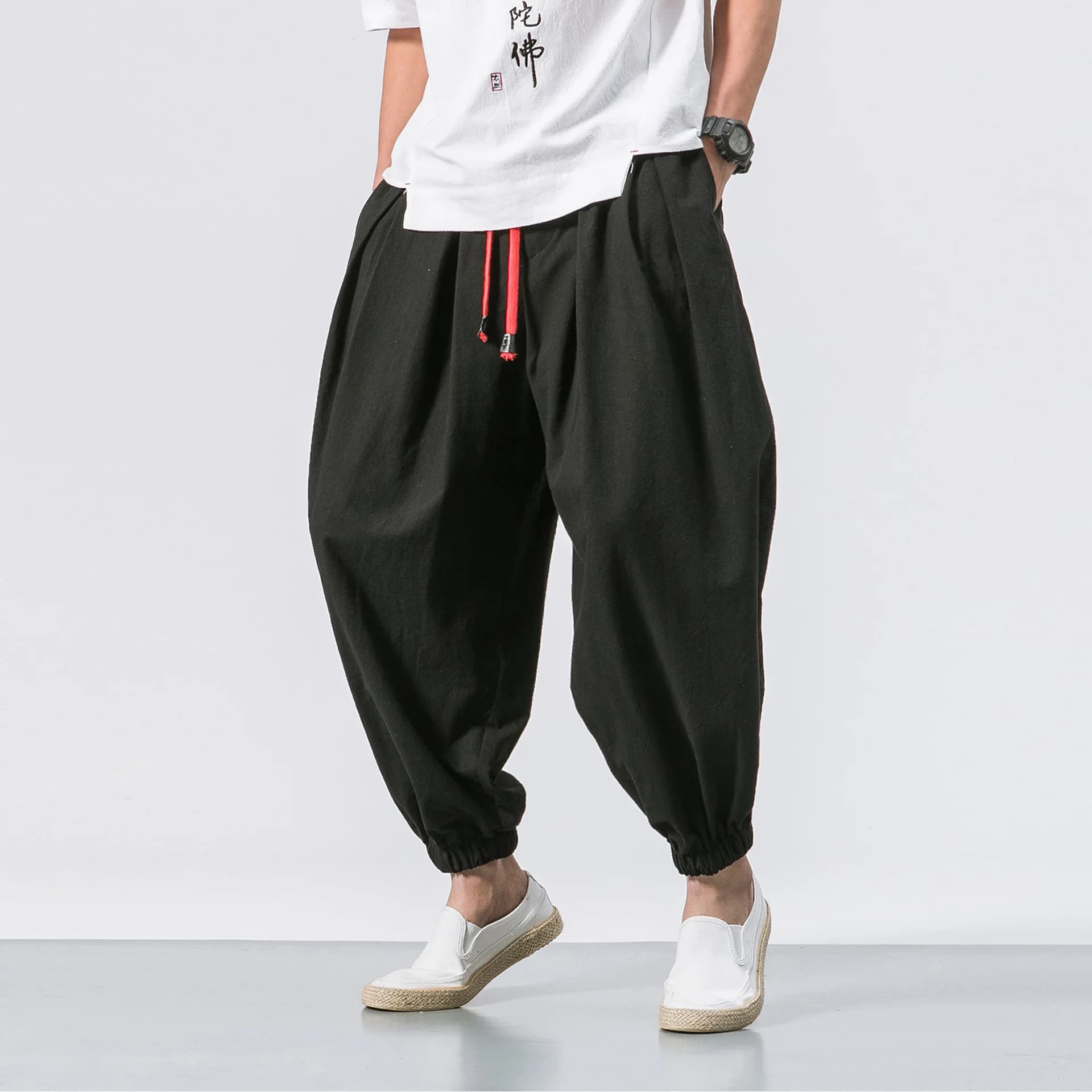 FGKKS printemps hommes sarouel ample lin chinois surpoids pantalons de survêtement de haute qualité 