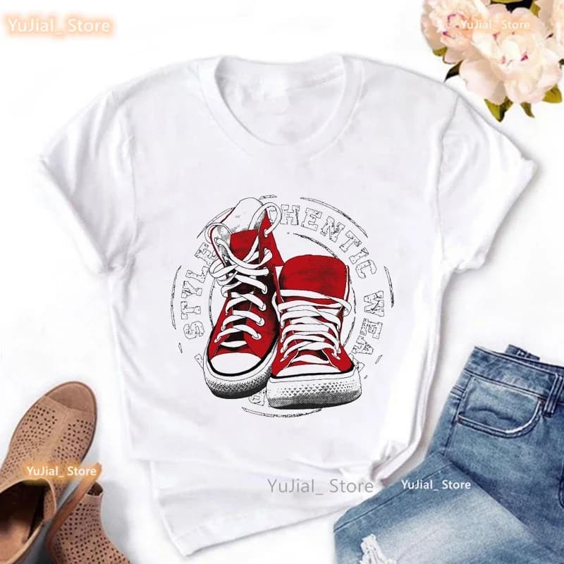 T-shirt imprimé fleurs pour femmes, Love High Shoes, T-shirt femme Harajuku, Shipping Is My Cardio, 