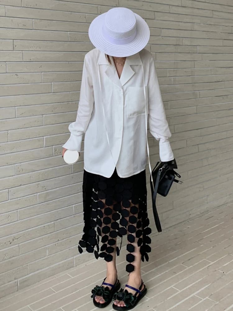 GALCAUR – jupe mi-longue élégante à pois pour femmes, avec des franges, taille haute, couleur unie, 